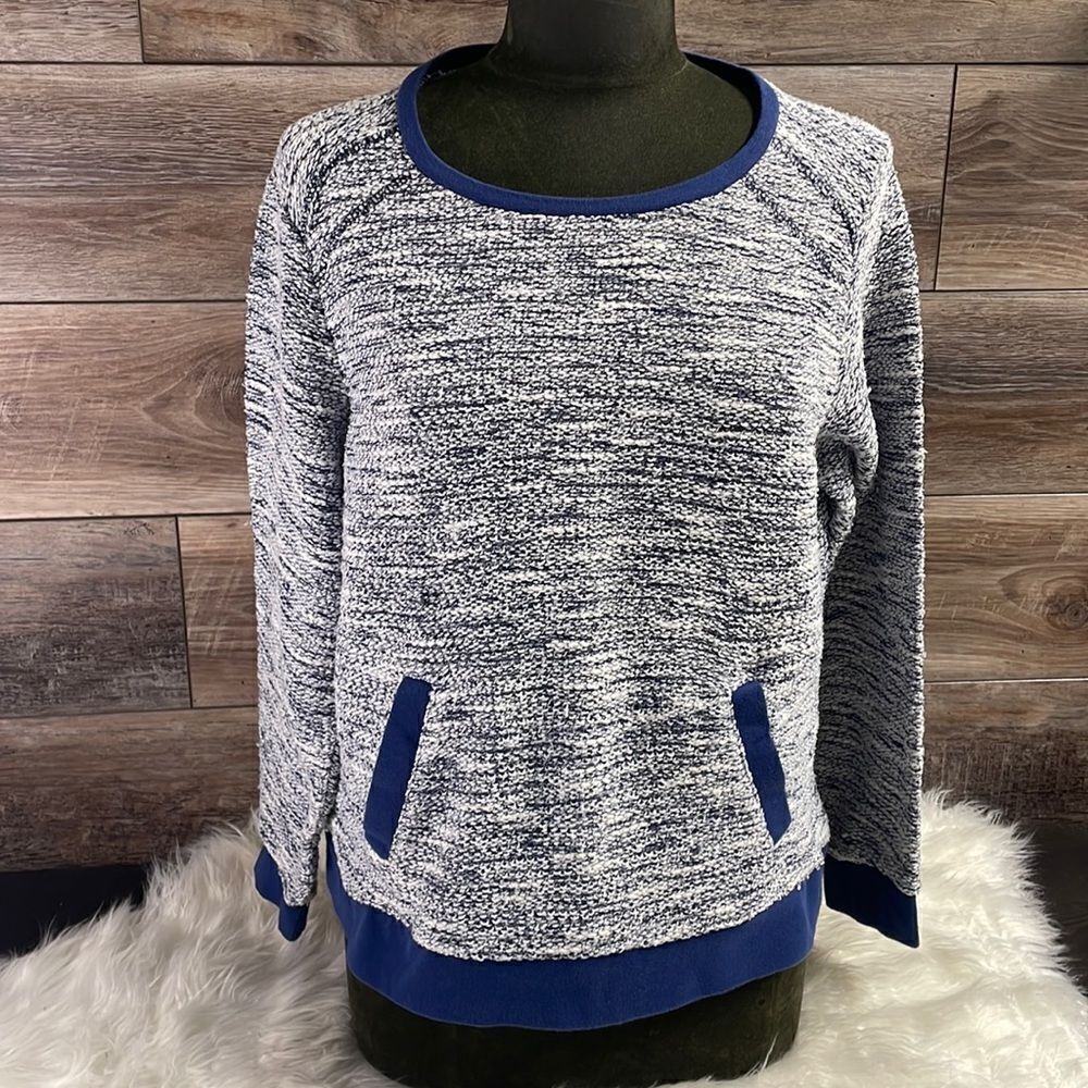 Cathy Daniels Pullover Sweater, Size Large, Navy Blue and White